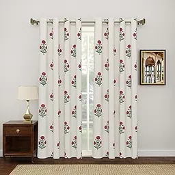 Amigos 100% Cotton Light-filtering Curtains for Door Bedroom, Living Room and Kids Room, Home Decor Fashion Printed Set of 2 Curtains with Stainless Steel Rings (Pink Flower Green Leaf, Window 5feet)-picture-27