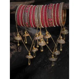 Amika Set Of 42 Gold-Plated Velvet Bridal Stylish Glossy Finish Latkan Bangles-picture-36