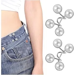 amiqus Pearl Waist Buckle for Jeans, Detachable Button Pins, No-Sew Waist Tightener, Silver, (2 Pcs)-picture-15