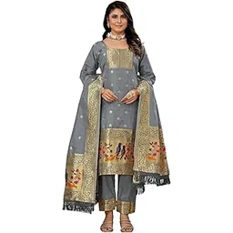 amirat Women's Pure Silk Paithani Suit | Full Sleeves Zari Work | Unstitched Kurta set With Dupatta | Suit Fabric With Dupatta-picture-28