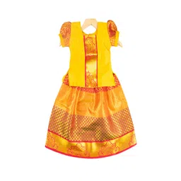 AMIRTHA FASHION Girls Gold-Toned & Red Ready to Wear Lehenga Choli-picture-31