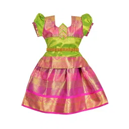 AMIRTHA FASHION Girls Pink & Green Zari Embellished Ready to Wear Skirt & Top-picture-36
