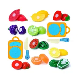 Amitasha 13 Pcs Sliceable Cutting Fruit Vegetable Kitchen Toys with Chopping Board & Knife Play Food Set - Multicolor-picture-22