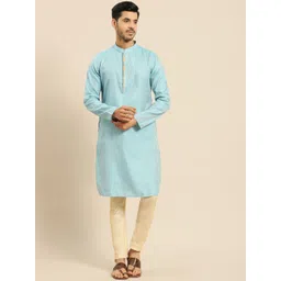 Amodh by Kisah Men Turquoise Blue Jacquard Kurta-picture-29