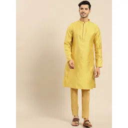 Amodh by Kisah Men Yellow Flared Sleeves Thread Work Jacquard Kurta-picture-40