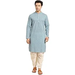 amodh by kisah Men's Blue Cotton Regular Fit Solid Kurta | Festive Ethnic Kurta-picture-32