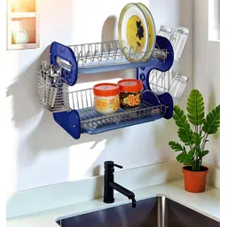 amol Utensil Kitchen Rack Premium Stainless Steel Dish / Wall Mount / kitchen rack / Kitchen Organizer Steel, Plastic-picture-30