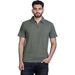 Men's Textured Solid Regular Fit Half Sleeves Polo Collar T-Shirt with Zipper Placket for Casual, Street, College Wear-image-8