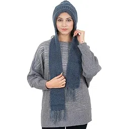 AMOLDO Women Warm and Soft Winter Woolen Muffler Cap, Attached Scarf Cap Combo for Girls and Women (Classic Plain)-picture-25