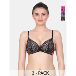 Amour Secret Black & Fuchsia Bra Full Coverage Lightly Padded-picture-10