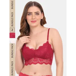 Amour Secret Pack of 2 Floral Lightly Padded Bralette Lace Bra PD53162_Mrn_Wht-picture-13