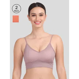 Amour Secret Pack of 2 Mauve & Rust Red Striped Dry Fit Sports Bra-picture-33