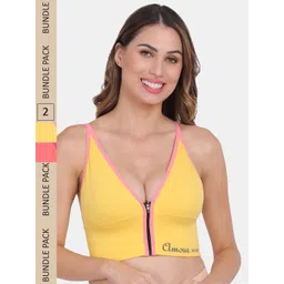 Amour Secret Pack Of 2 Non Wired Removable Lightly Padded Workout Front Zipper Sports Bra-picture-41