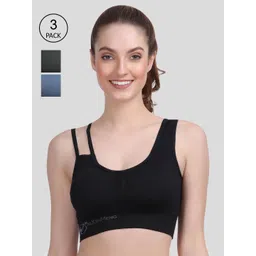 Amour Secret Pack of 3 Black & Blue Lightly Padded Sports Bra S017_Blk_Blu_Grn-picture-26