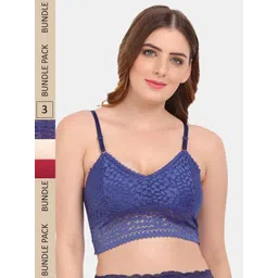 Amour Secret Pack of 3 Floral Lightly Padded Bralette Lace Bra PD53162_Dblu_Mrn_Skn-picture-17
