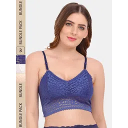 Amour Secret Pack of 3 Floral Lightly Padded Lace Bra PD53162_Dblu_Skn_Wht-picture-14