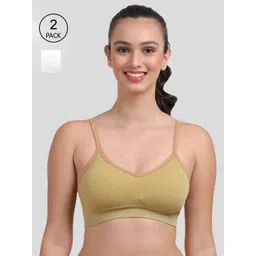 Amour Secret Women Olive Green & White Solid Bra-picture-15