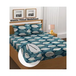 AMRANGE Blue & Beige Printed Fitted Microfiber 210 TC Double King Bedsheet Set 1.8m x 1.9m-image-5