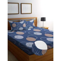 AMRANGE Blue & Grey Geometric 250 TC King Bedsheet with 2 Pillow Covers-picture-34