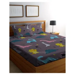 AMRANGE Grey & Blue 250 TC King Bedsheet with 2 Pillow Covers-picture-18