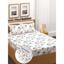 AMRANGE White & Blue Printed Fitted Microfiber 210 TC Double King Bedsheet Set 1.8m x 1.9m-image-14