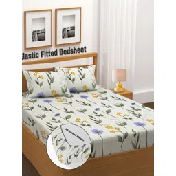 AMRANGE White & Green Printed Fitted Microfiber 210TC Double King Bedsheet Set 1.8m x 1.9m-image-15