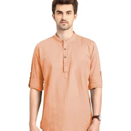 AMRIT TOP WEAR Mandarin Collar Organic Cotton Short Kurta-picture-31