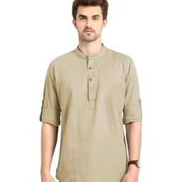 AMRIT TOP WEAR Mandarin Collar Organic Cotton Straight Kurta-picture-19