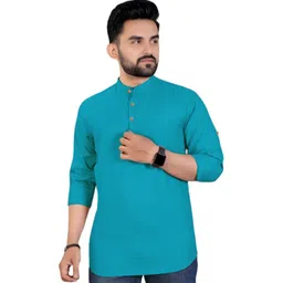 AMRIT TOP WEAR Mandarin Collar Organic Cotton Straight Kurta-picture-36