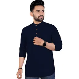 AMRIT TOP WEAR Men Band Collar Organic Cotton Band Collar Straight Kurta-picture-13