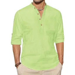 AMRIT TOP WEAR Men Band Collar Roll-Up Sleeves Kurta-picture-38