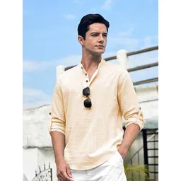 AMRIT TOP WEAR Men Mandarin Collar Long Sleeves Cotton Above Knee Regular Straight Kurta-picture-26