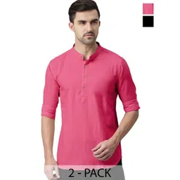 AMRIT TOP WEAR Men Pack Of 2 Band Collar Kurta-picture-12