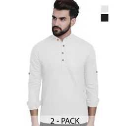 AMRIT TOP WEAR Men Pack Of 2 Band Collar Kurta-picture-11