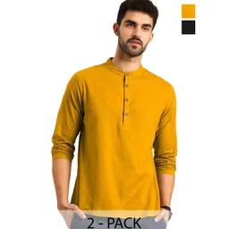 AMRIT TOP WEAR Men Pack Of 2 Band Collar Straight Short Kurta image 1