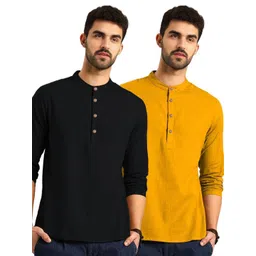 AMRIT TOP WEAR Men Pack Of 2 Band Collar Straight Short Kurta image 5