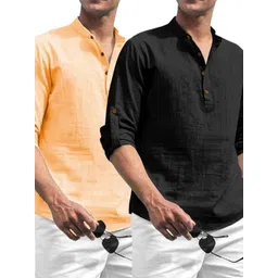 AMRIT TOP WEAR Men Pack Of 2 Mandairan Collar Roll-Up Sleeves Kurta-picture-29