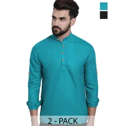 AMRIT TOP WEAR Men Pack Of 2 Mandarin Collar Roll-Up Sleeve Straight Kurta-picture-28