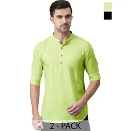 AMRIT TOP WEAR Men Pack of 2 Mandarin Collar Roll-Ups Sleeves Kurta-picture-24