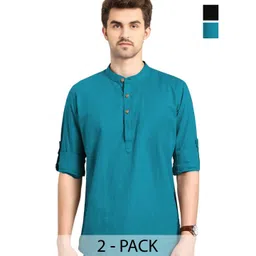 AMRIT TOP WEAR Men Pack of 2 Roll-Up Sleeves Kurta-picture-27