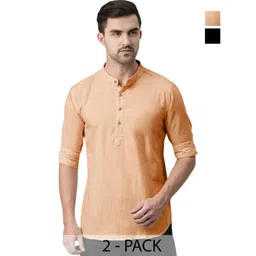AMRIT TOP WEAR Men Pack Of 2 Slim Fit Full Sleeves Short Kurta-picture-20