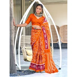 AMRUTKALA SAREES Ethnic Motifs Block Printed Pure Cotton Saree With Blouse-picture-39