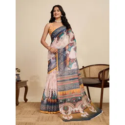 AMRUTKALA SAREES Ethnic Motifs Printed Linen Block Print Saree-picture-20