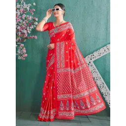 AMRUTKALA SAREES Ethnic Motifs Printed Pure Cotton Saree with Blouse Piece-picture-26