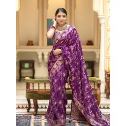 AMRUTKALA SAREES Ethnic Motifs Printed Zari Banarasi Designer Saree-picture-10