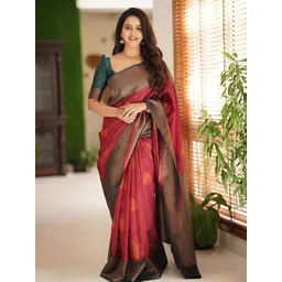 AMRUTKALA SAREES Ethnic Motifs Zari Silk Blend Banarasi Saree-picture-19