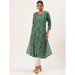 Amukti Green Rayon Printed Three-Quarter Sleeves Kurta-picture-12