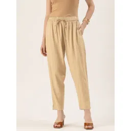 Amukti Khaki Rayon Solid Trousers-picture-36