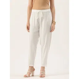 Amukti White Rayon Solid Trousers-picture-33