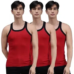amul comfy Cotton Solid Sleeveless Black/Red Round Gym Vest for Men (Pack Of3)-picture-16